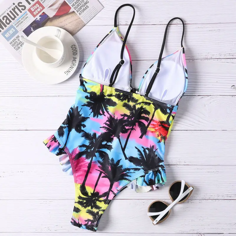 

Hot Women One Piece Bikini 2020 New Arrival Sexy Ladies Floral Printed Push Up Bra Swimsuit Swimwear V-neck Beachwear Monokini