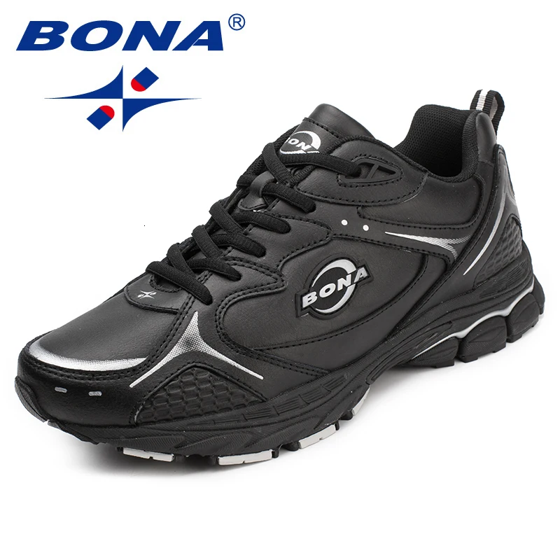 BONA New Running Shoes For Men Lace Up Leather Outdoor Jogging Man Sneakers Comfortable Light Damping Sports Shoes Free Shipping