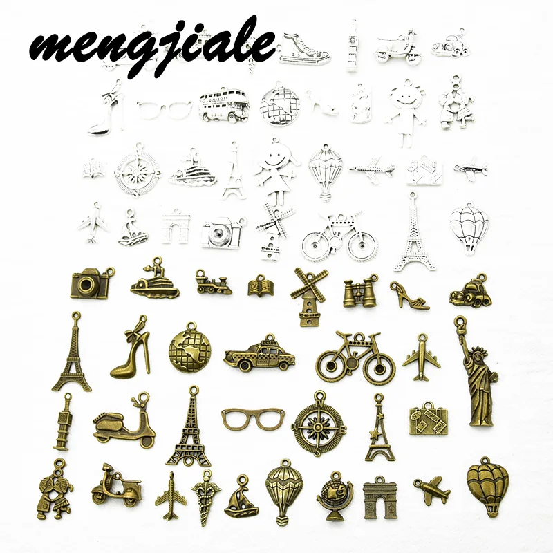

32pcs Wholesale Two Color Travel Charms Alloy Metal Boat Airplane Bike Car Pendants For DIY Handmade Jewelry Accessories Making