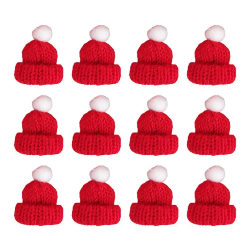 

12Pcs Mini Woven Hat Knitted Santa Hat Handwork Accessories Clothes Decoration