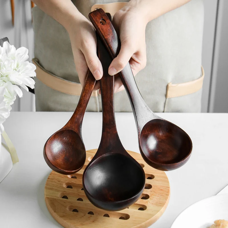 

Japanese Style Deep Wooden Soup Spoons Large Medium Small Soup Spoons of Old Paint