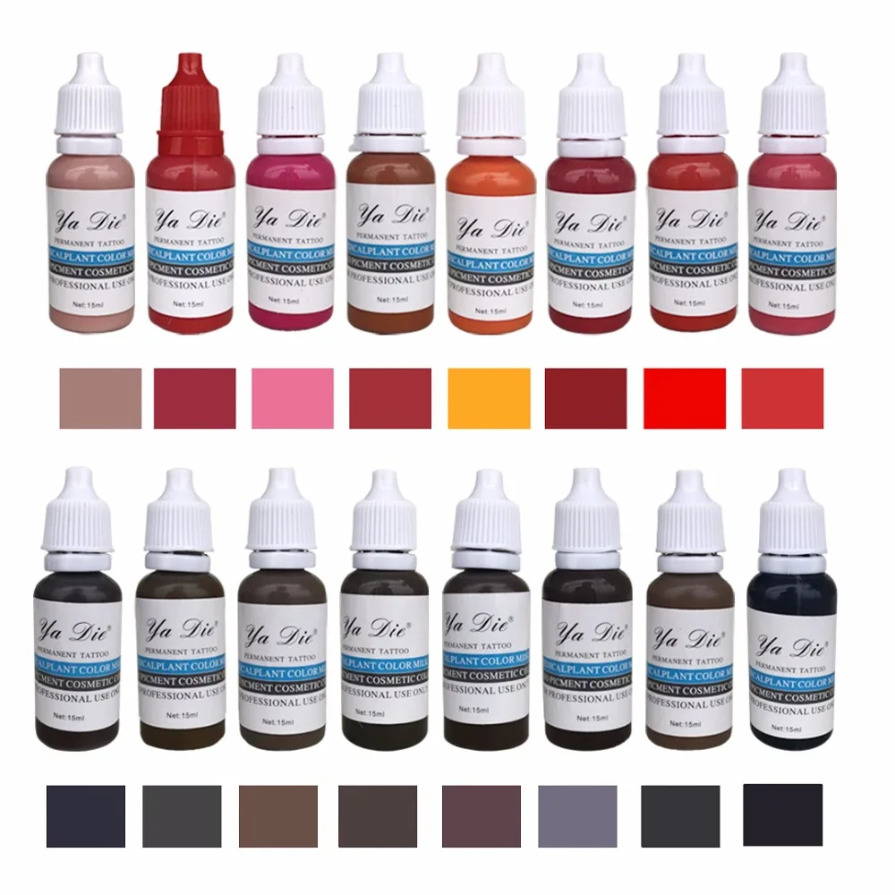 

16 colors Permanent Makeup Micro pigments Set Tattoo Ink Cosmetic 15ml Kit For Tattoo Eyebrow Lip Make up Mixed color