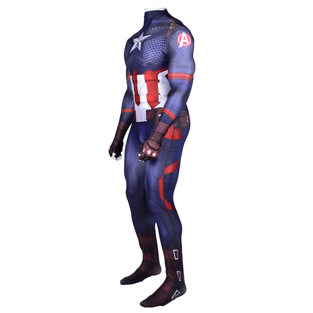 Костюм Капитана Америки для косплея Zentai Superhero Bodysuit для взрослых и детей с 3D-цифровой печатью One-Piece Jumpsuits.