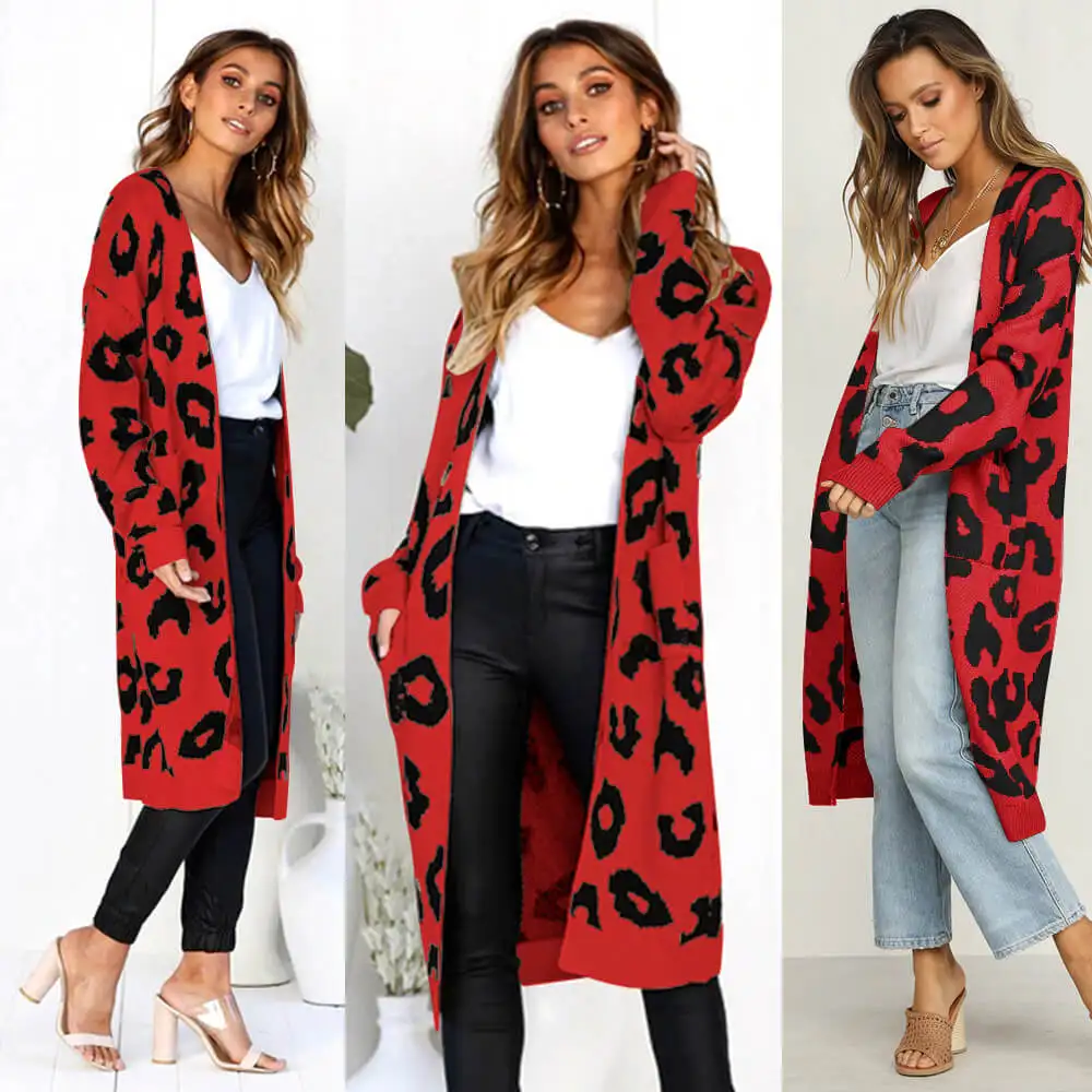 

Women leopard knitted long cardigan long sleeve sweater overcoat for female women 2019 autumn new outwear coats women autumn