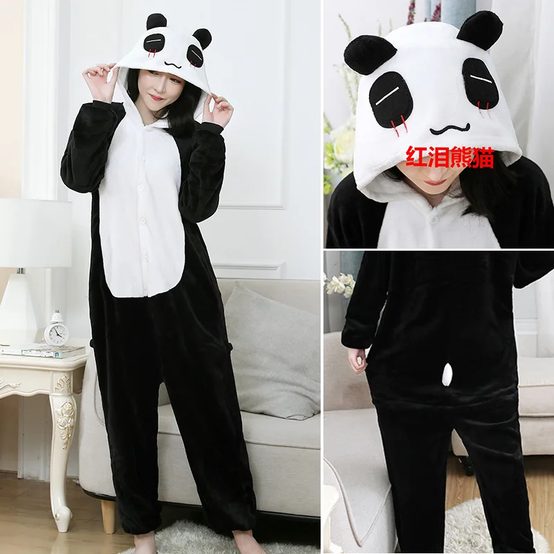 panda 1 Минни моус Кигуруми костюмы для мужчин wo мужчин с капюшоном животных мультфильм зима Акула комбинезон Ползунки кенгуру динозавр пижамы Косплей - Цвет: panda 1
