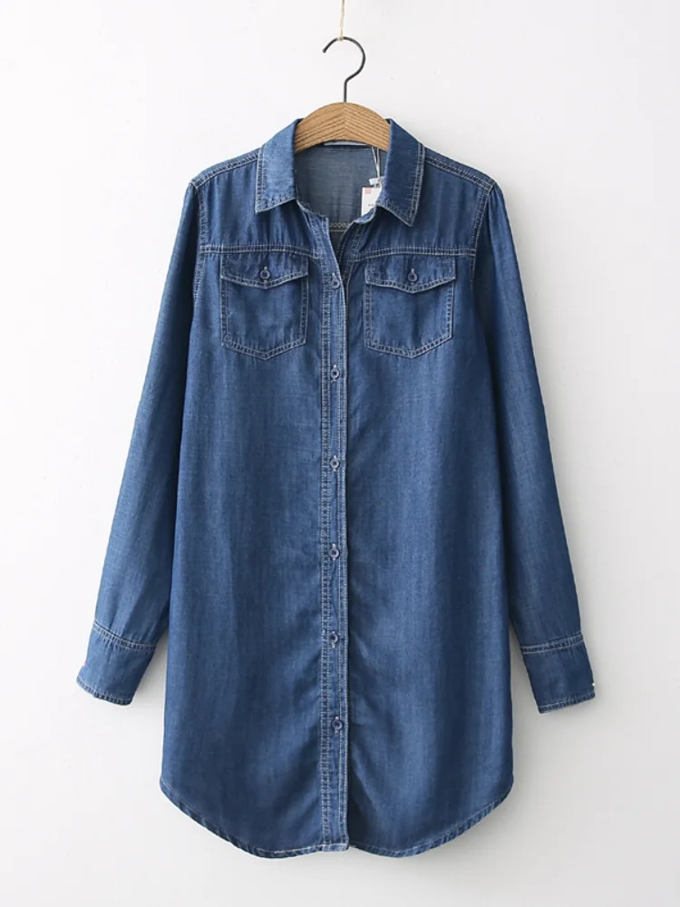 Осень 2021новинка джинсовые женские рубашки свободные длинные однотонные джинсы