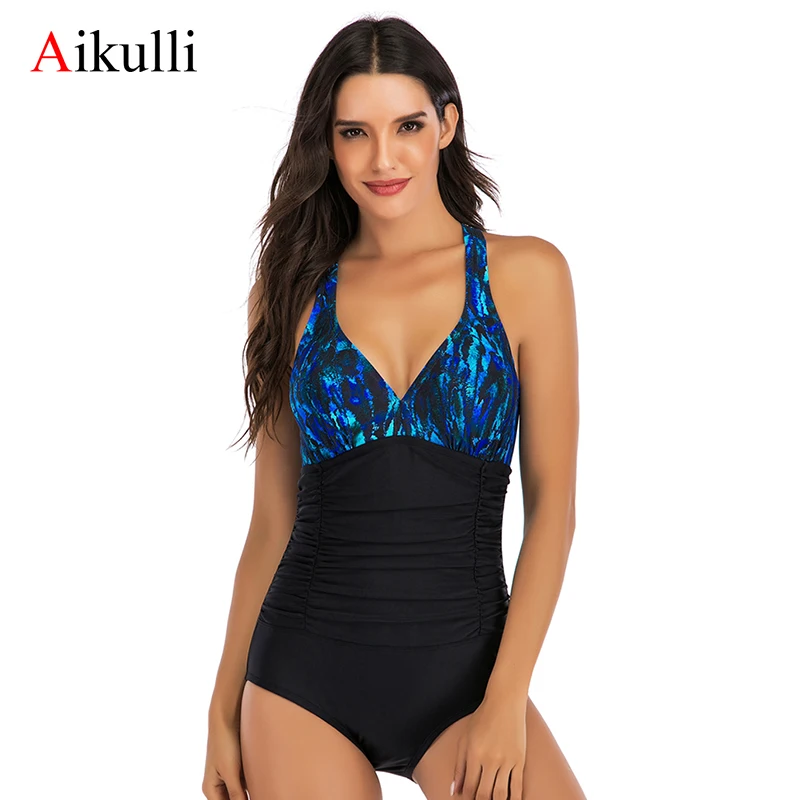 Aikulli слитный купальник для женщин с v образным вырезом купальные костюмы рюшами