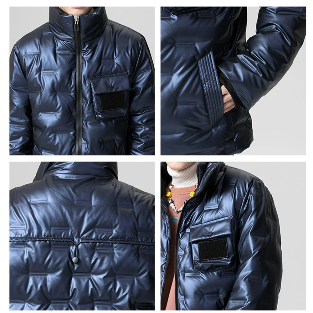 Covrlge Winter Men's Down Jacket Stand-up Collar Loose Warm Personality Tide Brand Metallic Luster Down Jacket Coat Male MWM131