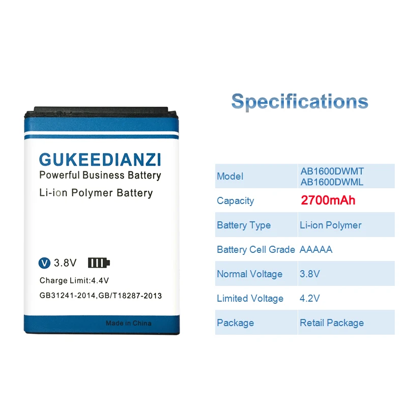 GUKEEDIANZI AB1600DWMT AB1600DWML 2700 мАч телефон Батарея для мобильного телефона Philips XENIUM S309 CTS309