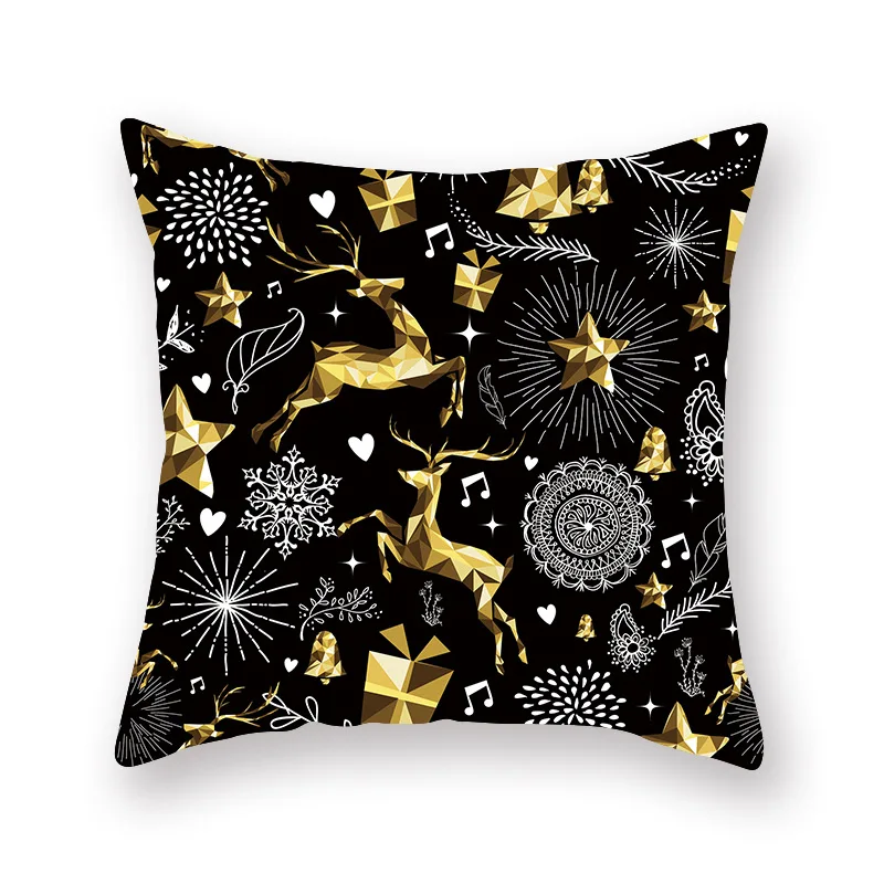 

Bronzing Flannelette Pillowcase 45x45 Decorative Cushion Pillow Cover Black Elk & Gold Letter Christmas Throw Pillow Covers