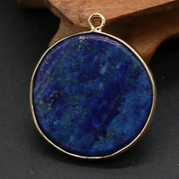 natural stone semi precious stone round gilt pendant lapis lazuli diy necklace bracelet making jewelry size 30x35 mm