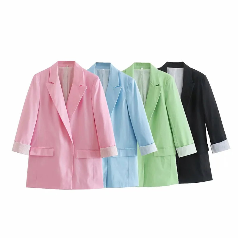 

Женский льняной Блейзер, розовый пиджак, офисный официальный Женский блейзер, однотонная Модная элегантная верхняя одежда с длинным рукаво...
