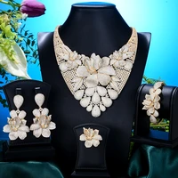blachette luxury large flower womens wedding cubic zirconia bracelet necklace earrings ring 4 pcs dubai africa fine jewelry set