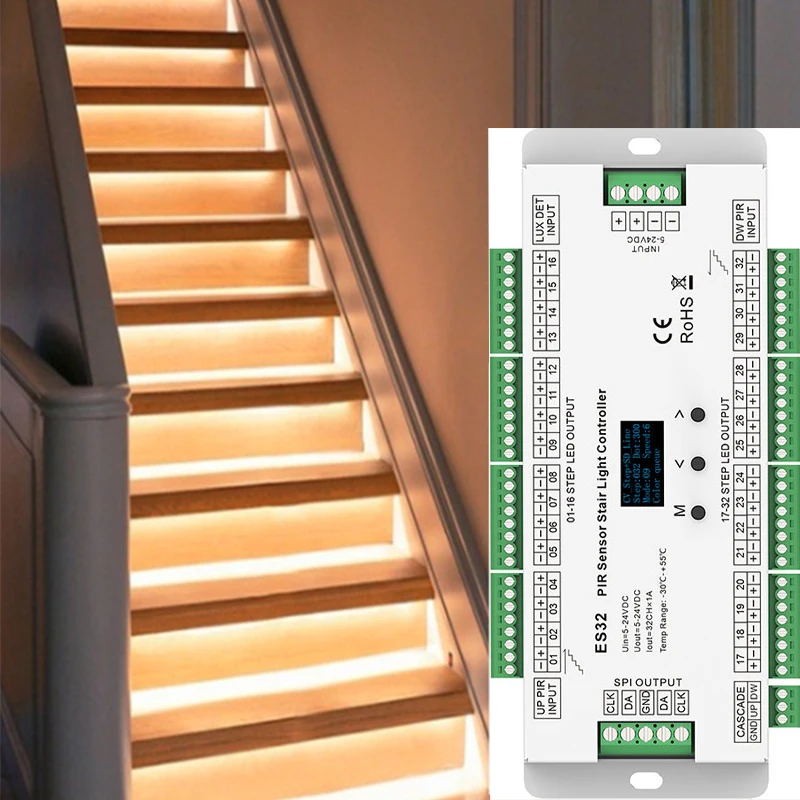 PIR Sensor Stair Light Controller 32 Channel Man Body Infrared Multi-Function Induction Step Ladder 2811 Pixel Running Strip enlarge
