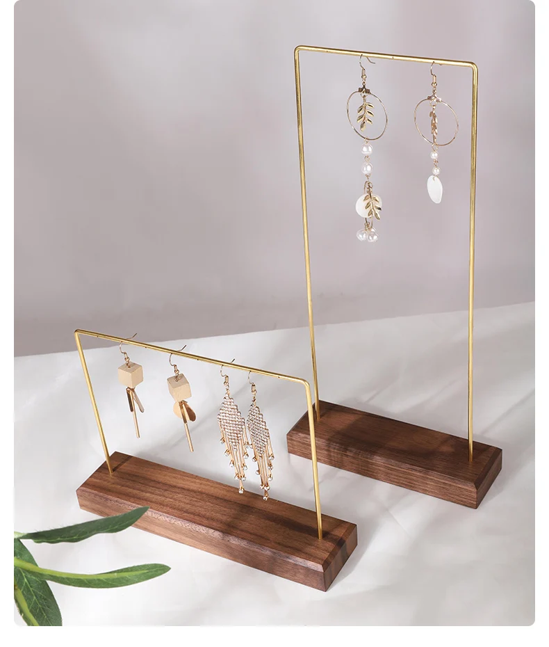 

Walnut Brass Jewelry Display Stand Earrings Hanger Holder Storage Organizer