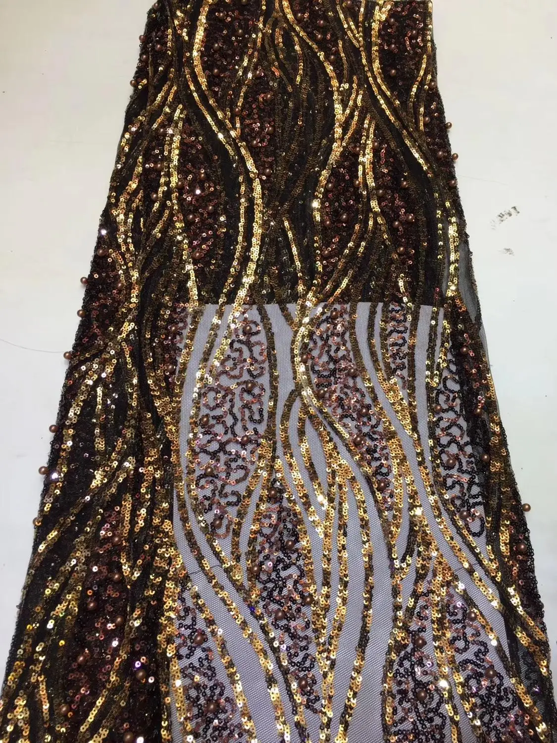 

beaded french lace fabric with sequins 5yards african net tulle lace fabric newcoming fashion sequins style for wedding ZXOC052