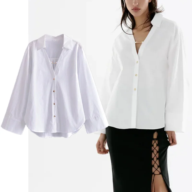 

2022 Spring Summer Women Fashion Solid Blouse Shirt Single Breasted Casual Tops Long Sleeve Female Turn Down Collar Shirts