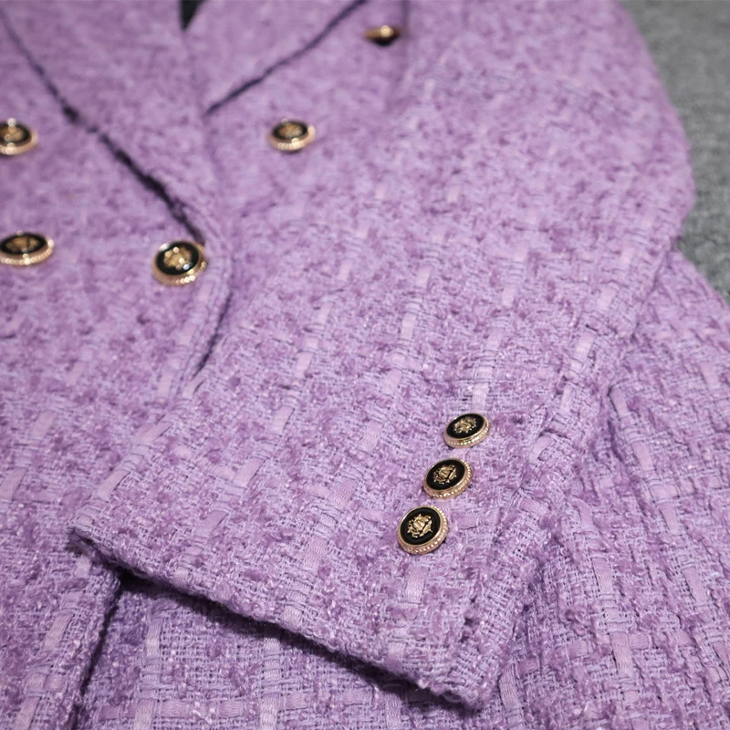 Сезон весна осень Женская обувь в винтажном стиле Пурпурное твидовое блейзеры и