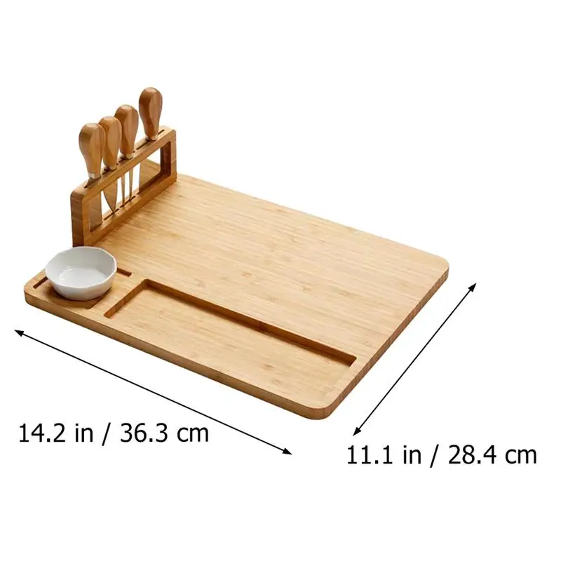 

Bamboo Cheese Board Cutlery Knif Set Cutting Board with Stainless Steel Knives Cooking Tools Cheese Slicer Fork Scoop Cut