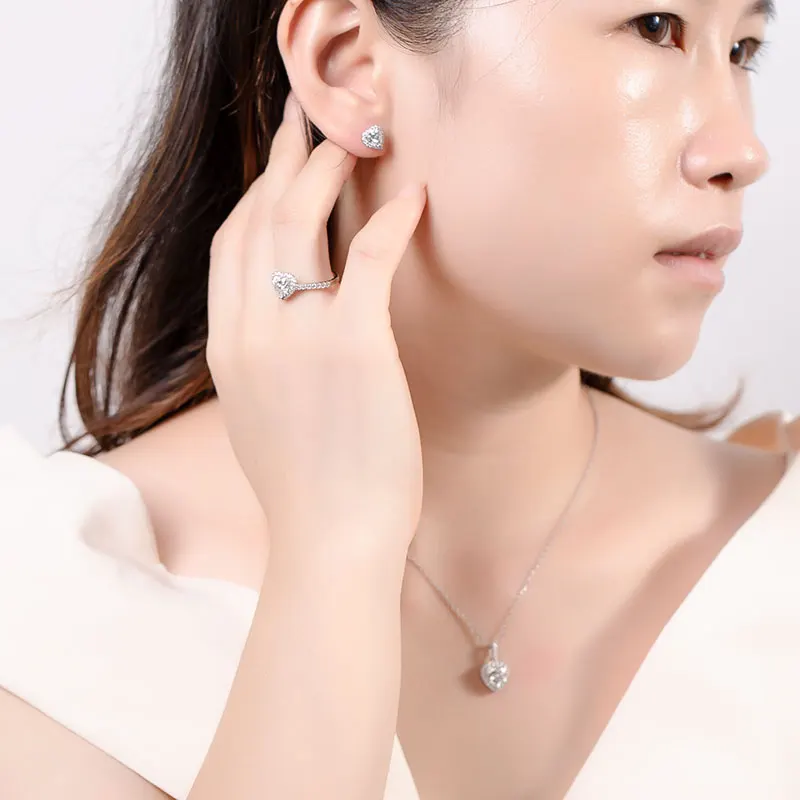 

GEM'S BALLET Moissanite Diamond Sets Stud Earrings Pendant Necklace D Color 1ct VVS1 Heart 925 Sterling Silver Fine Jewelry