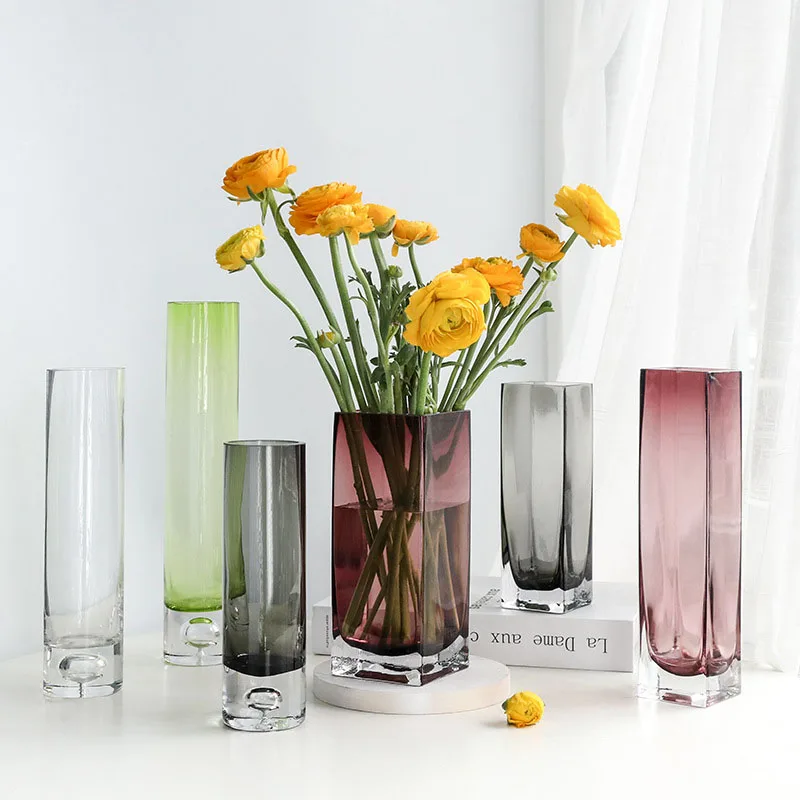 

Современная стеклянная ваза в скандинавском стиле, прямая Цветочная композиция для украшения дома, аксессуары для гостиной, дисплей, декоративные вазы для гидропоники