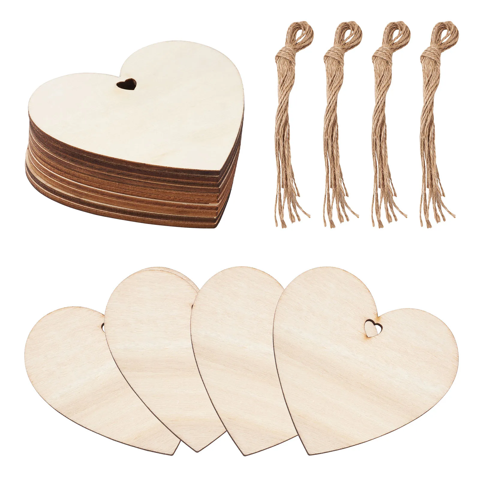 Украшение из необработанной древесины в форме сердца с пеньковым шнурком для