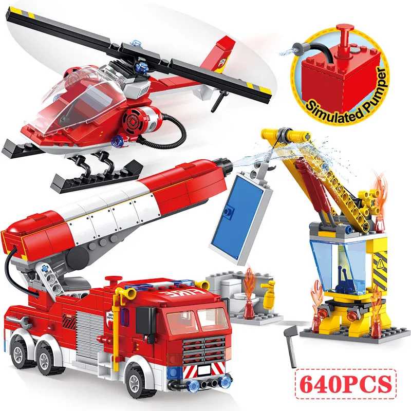 640 шт. Детский конструктор пожарная машина | Игрушки и хобби