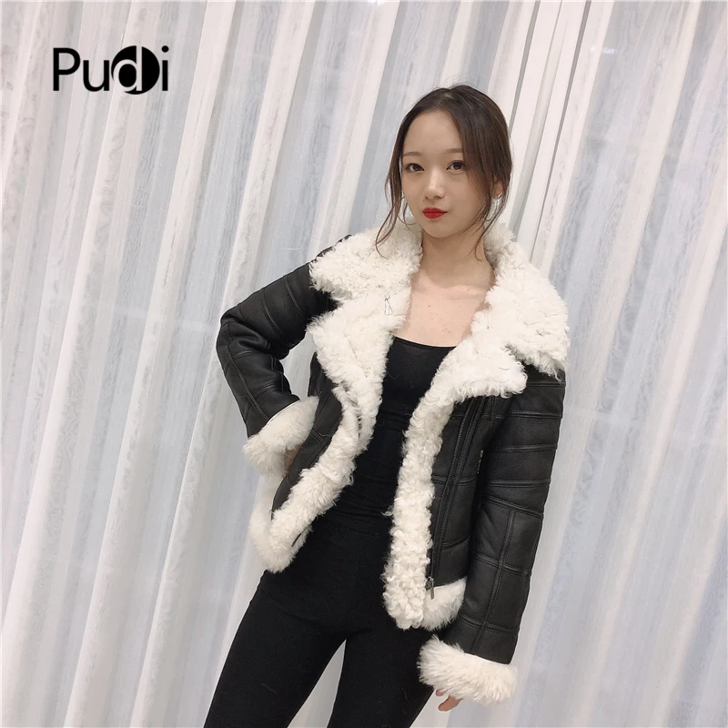 Pudi TX307705 женские зимние базовая мотоцикл натуральном овечьем меху куртка, пальто, женская Свободная натуральная меховая шуба, верхняя одежда