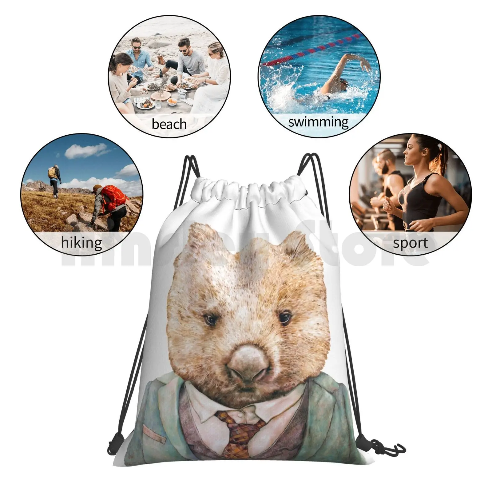 

Wombat Backpack Drawstring Bags Gym Bag Waterproof Wombat Australian Animals Animal Portraits Animals In Animals In Suits