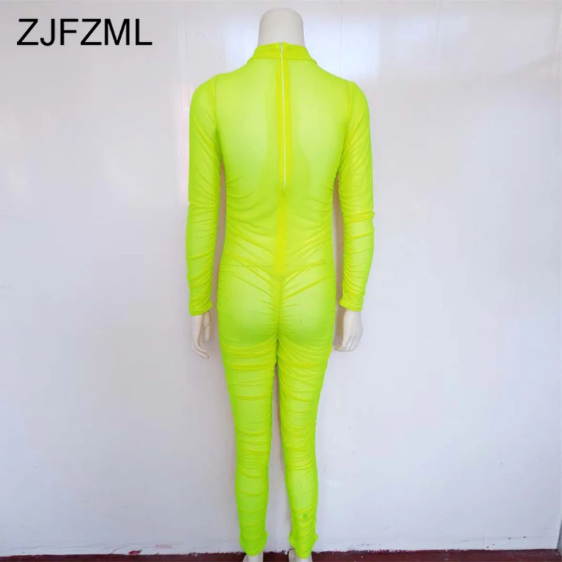 Прозрачная сетка комбинезон Для женщин с высоким плотно облегающим шею