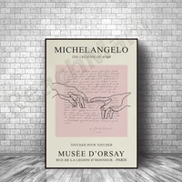 michelangelos touch hand with his handwritten notes exhibition posters line art poster prints retro art minimalist posters