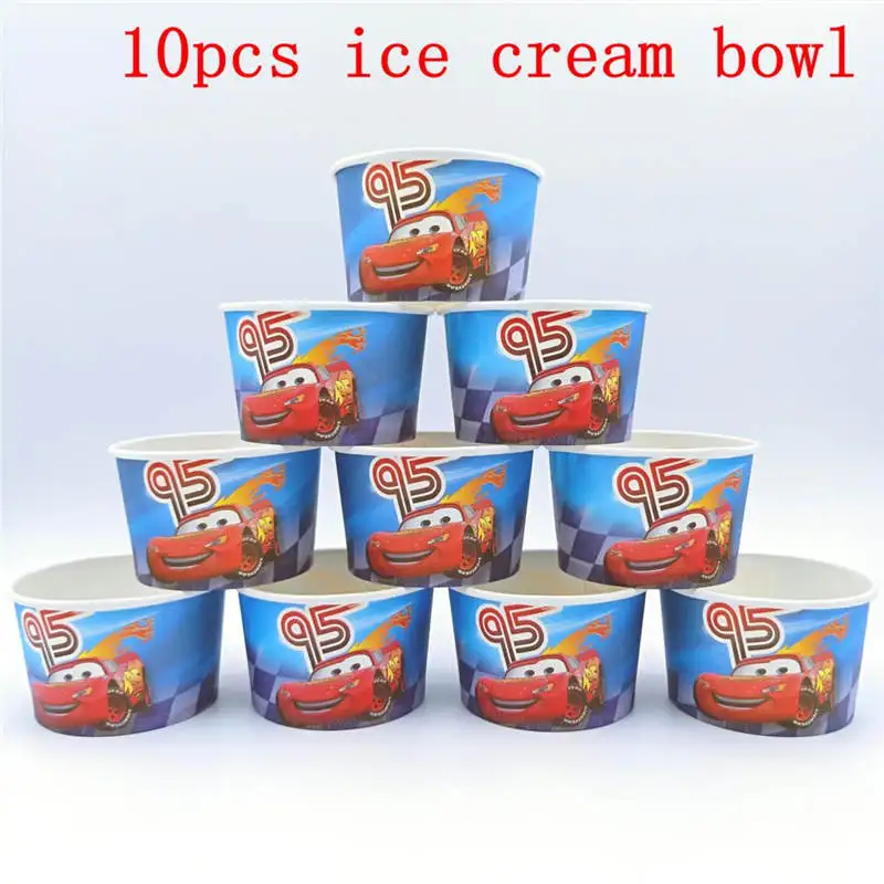 Ice cream bowl 10pcs 24 шт. 95 автомобилей Молния Маккуин детские подарки на день рождения принадлежности кекс душ кекс топперы выбор украшения подарок душ - Цвет: Ice cream bowl 10pcs