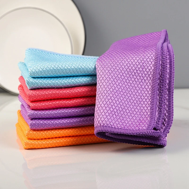 

Traceless Microfiber Window Cars Mirrors Polishing Fish Scale Rag Soft Lint Free Reusable Cleaning Cloth Kitchen scouring pad