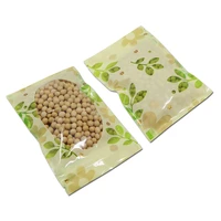 100pcs self sealable zipper bags with green leaf pattern sundry jewelry crafts package bags zip lock storage pouch for christmas