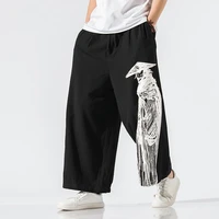 chinese style summer thin ice silk embroidery casual wide pants loose plus size hakama harajuku oversized trousers men clothing