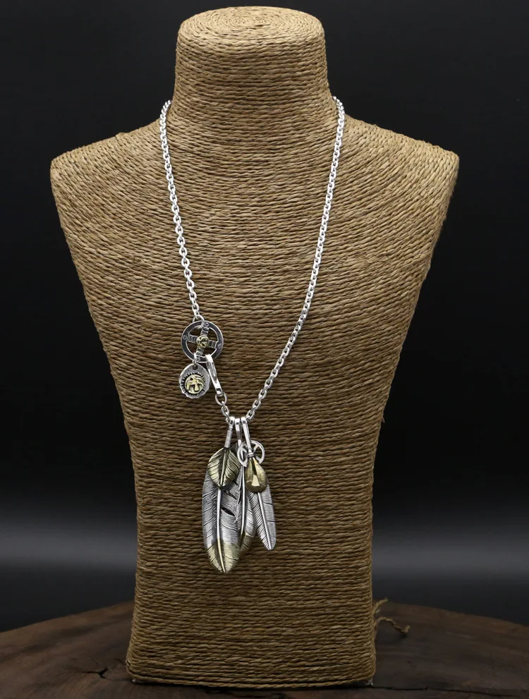 Однотонное длинное ожерелье из стерлингового серебра 925 пробы для мужчин в