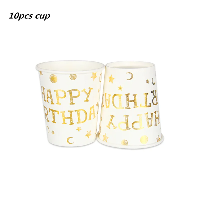 10pcs cup 10 шт. золотые вечерние одноразовые столовые приборы, чашки шампанского, соломинки, 1st день рождения, вечерние принадлежности для детей - Цвет: 10pcs cup