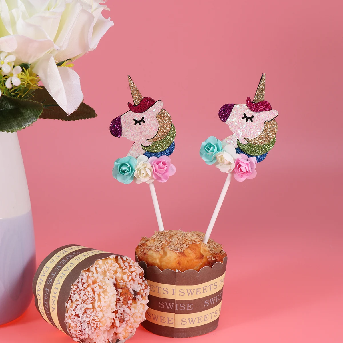 2 шт милый Единорог торт Топпер 3D цветок кекс топперы Маффин еда фрукты выбор для