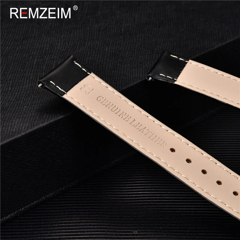 REMZEIM Calfskin Strap Soft Leather Watchband Replacement 18 20 22 24mm Casual Watch Band With Stainless Steel Butterfly Buckle