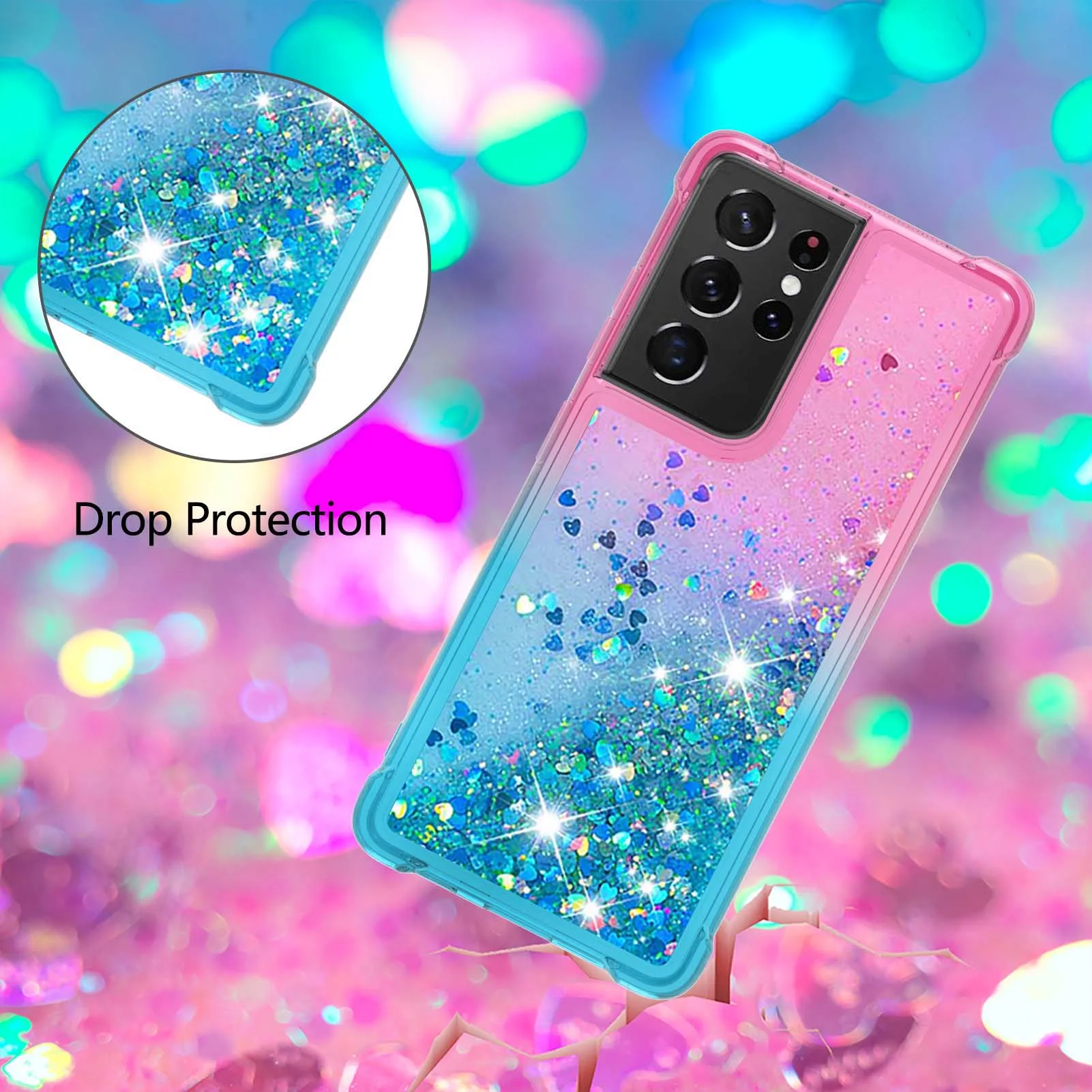 

Gradient Gradual Change Transparent Liquid Case For Samsung Galaxy S21 S20 Ultra Plus Lite FE 5G Quicksand Soft TPU Cove