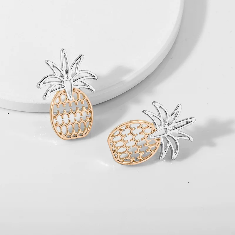 

Original Pineapple Two-color Electroplating Earrings European and American New Alloy Earrings Female Manufacturers Wholesale