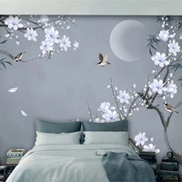 photo wallpaper chinese style hand painted bamboo leaf magnolia flowers birds 3d wall murals living room bedroom wall painting