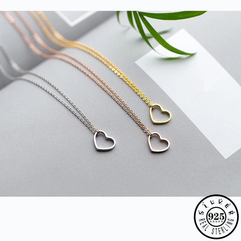 Розовое золото Цвет покрытием полый кулон сердце 925 серебро цепочка колье для