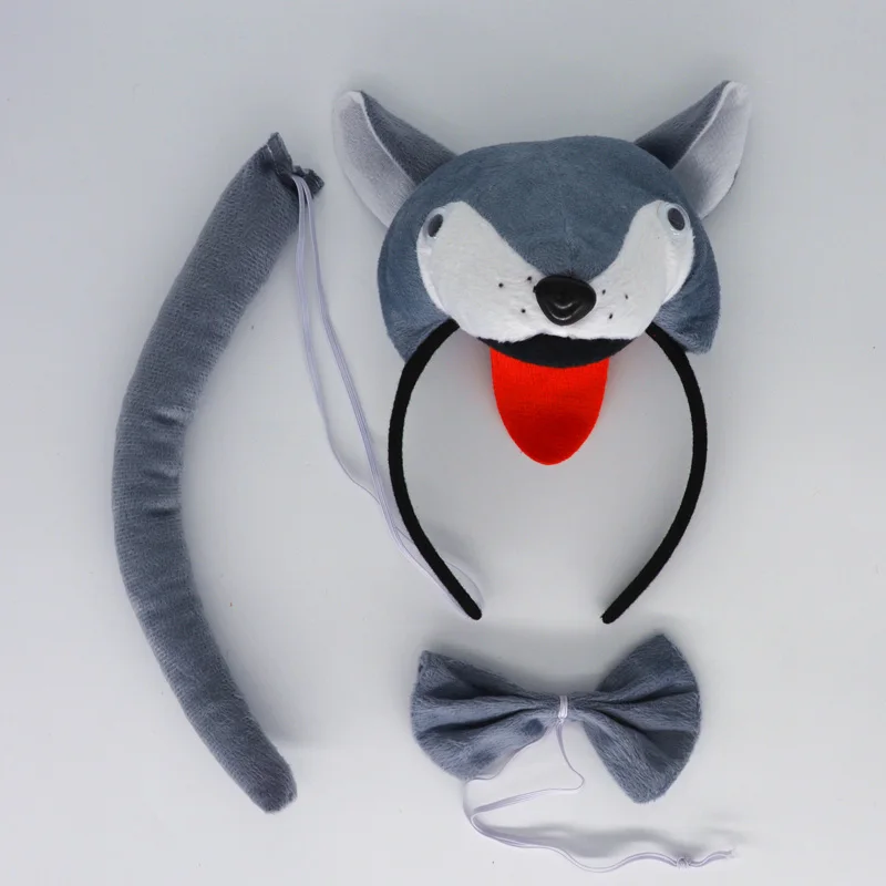 Взрослые дети красный серый животное 3D волк лиса головная повязка галстук