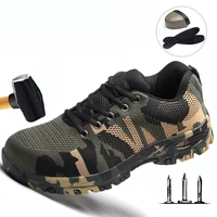 shoes for men labor insurance shoes breathable camouflage flying woven steel toe caps anti smashing anti piercing safety shoes