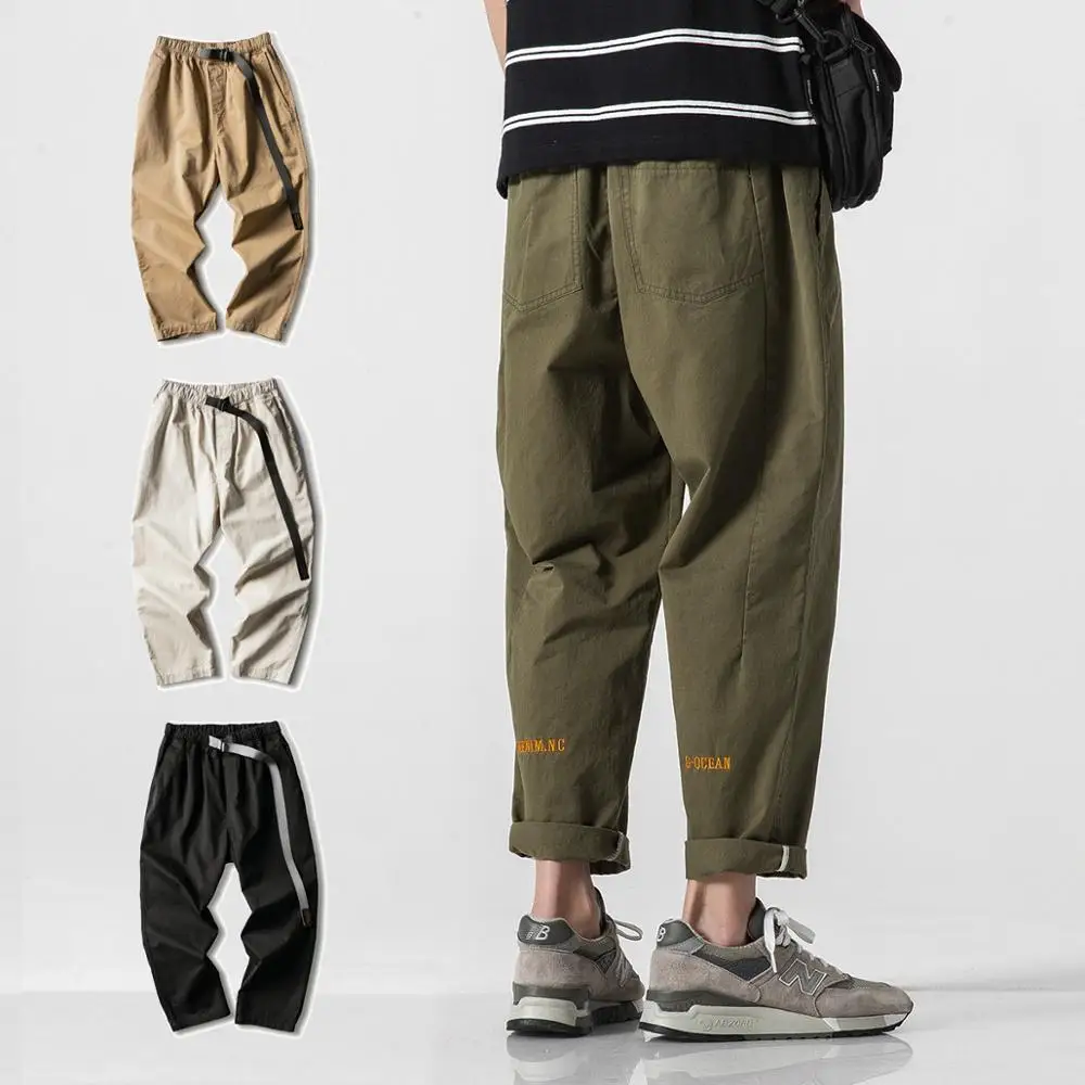 

Harem Pants Men Streetwear Baggy Loose Pants 5XL Plus Size Mens Ankle Length Trousers Black With Belt Joggers Sport Sweatpants