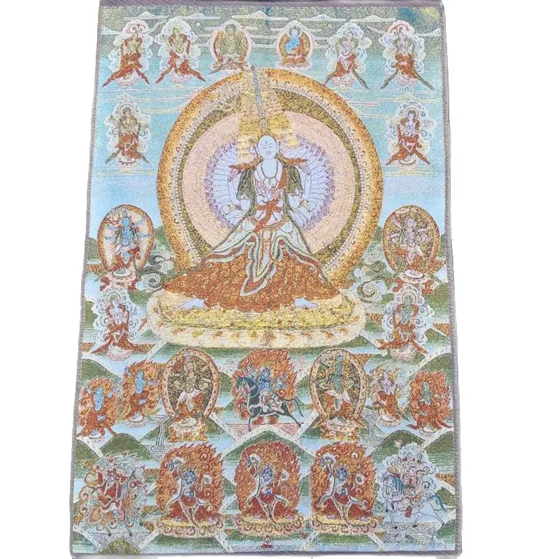 

China old Tibet silk Thangka like hanging painting fengshui Tibetan Buddha Thousand hands guanyin