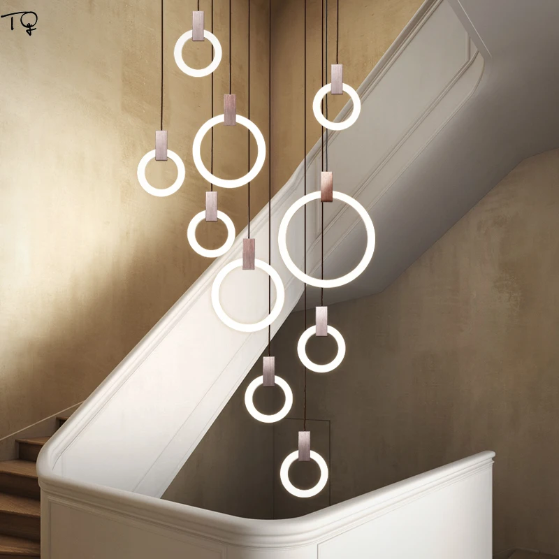 値段 北欧の高級ファッションゴールドリングペンダントライトスパイラル階段二重階段リビングルーム、モダンなシンプルなキッチン照明器具