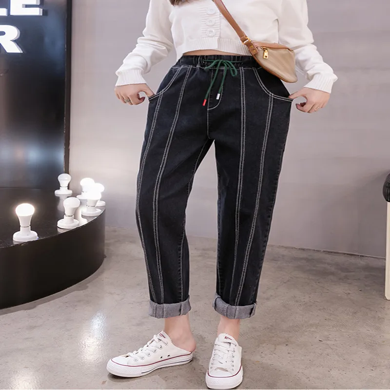 Женские джинсы размера плюс 5XL новинка сезона осень-зима 2019 джинсовые брюки с