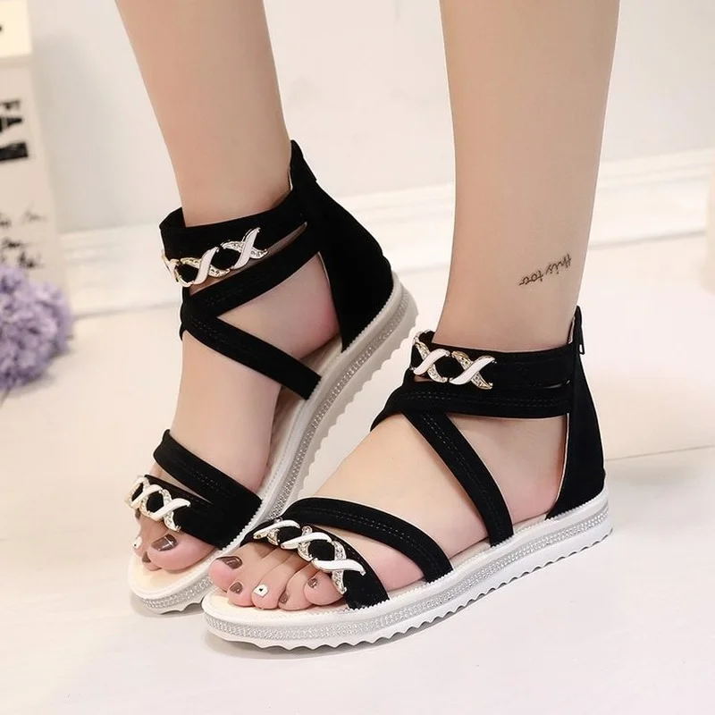 

Women's Sandals 2021 Women's Shoes Summer New Style Sandals Women's Rome Flat-heel Women's Shoes Zipper Open-toe Women's Sandals